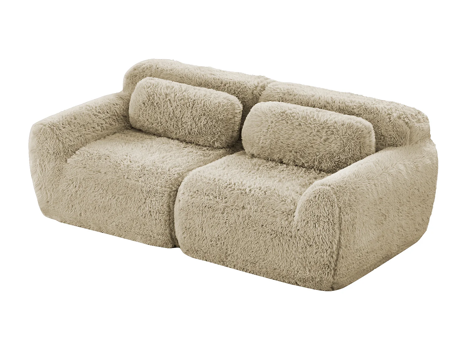 Modulaire frameloze tweepersoonsbank in luxe stof met kussens – Licht kaki kleur