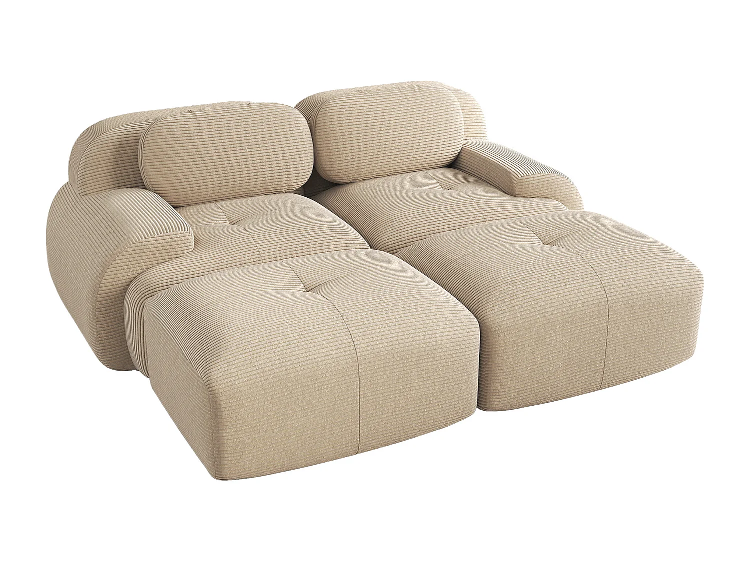 Divano componibile a 2 posti con chaise longue in velluto a coste beige