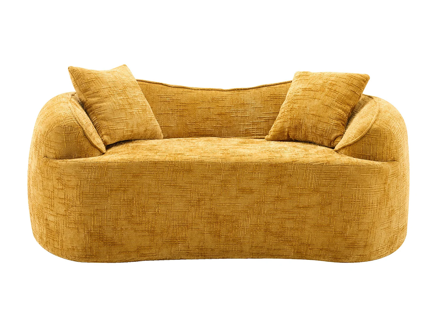 Divano a 2 posti compresso con braccioli e cuscini, giallo