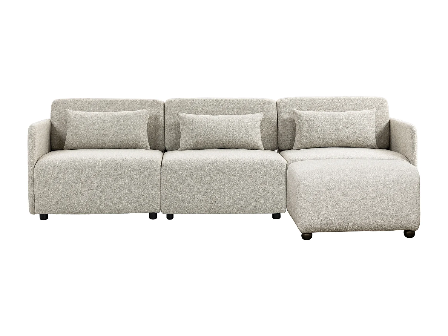 Canapé modulable 3 places avec ottoman MIA en tissu beige