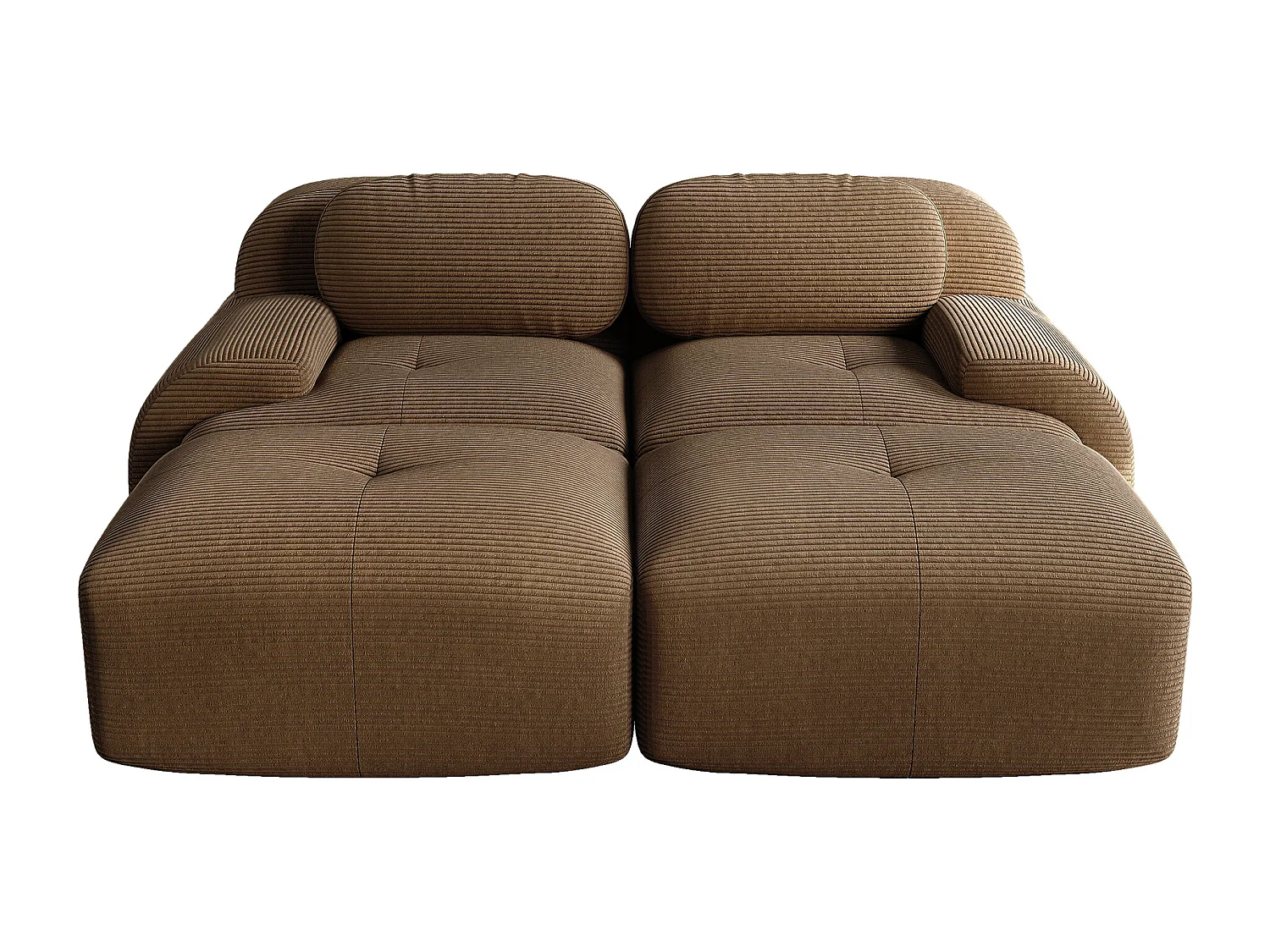 Modulaire 2-zitsbank met chaise longue in bruin corduroy.