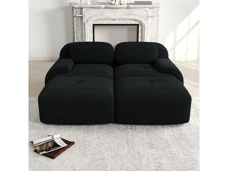 Canapé 2 places modulable avec méridienne en velours côtelé Noir