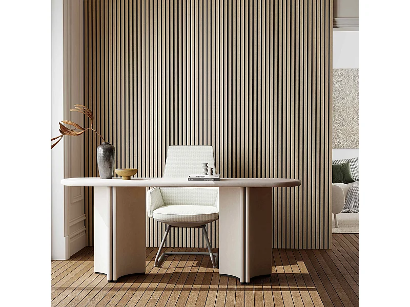 Lot de 3 Panneaux Muraux Décoratifs Acoustiques Bois MDF 260x30cm Chêne blanc  AntiBruit, Facile à Poser