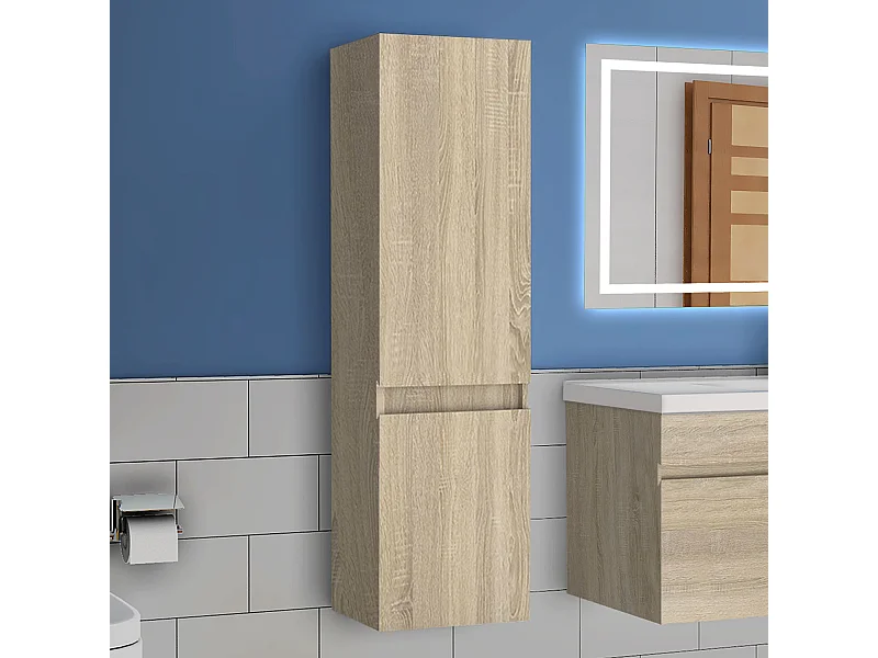 AICA Armario auxiliar  Armario de baño, 30 x 30 x 110 cm, Con compartimento divisorio y amplio espacio de almacenamiento， colgar de pared  color roble