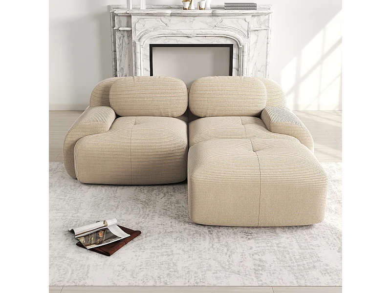 Canapé d’angle 82'' modulable en velours côtelé sans montage Beige