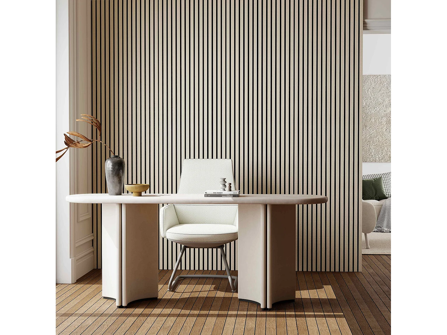 Lot de 2 Panneaux Muraux Décoratifs Acoustiques Bois MDF 260x30cm Chêne noi  AntiBruit, Facile à Poser