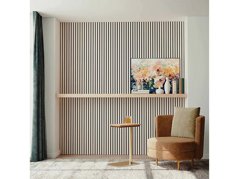 Lot de 2 Panneaux Muraux Décoratifs Acoustiques Bois MDF 120x60cm Chêne blanc  AntiBruit, Facile à Poser