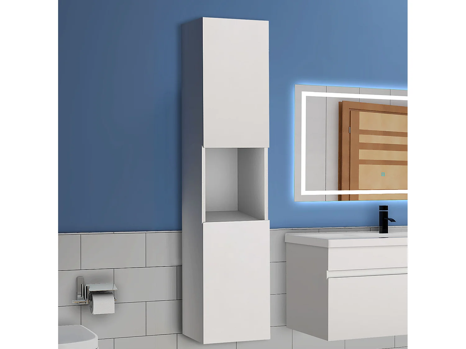 AICA Armario auxiliar  Armario de baño, 30 x 30 x 131.5 cm, Con compartimento divisorio y amplio espacio de almacenamiento， colgar de pared  color blanco
