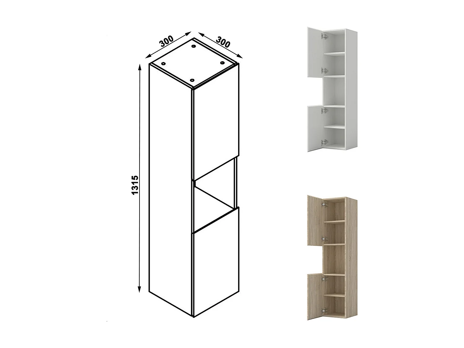 AICA Armario auxiliar  Armario de baño, 30 x 30 x 131.5 cm, Con compartimento divisorio y amplio espacio de almacenamiento， colgar de pared  color blanco