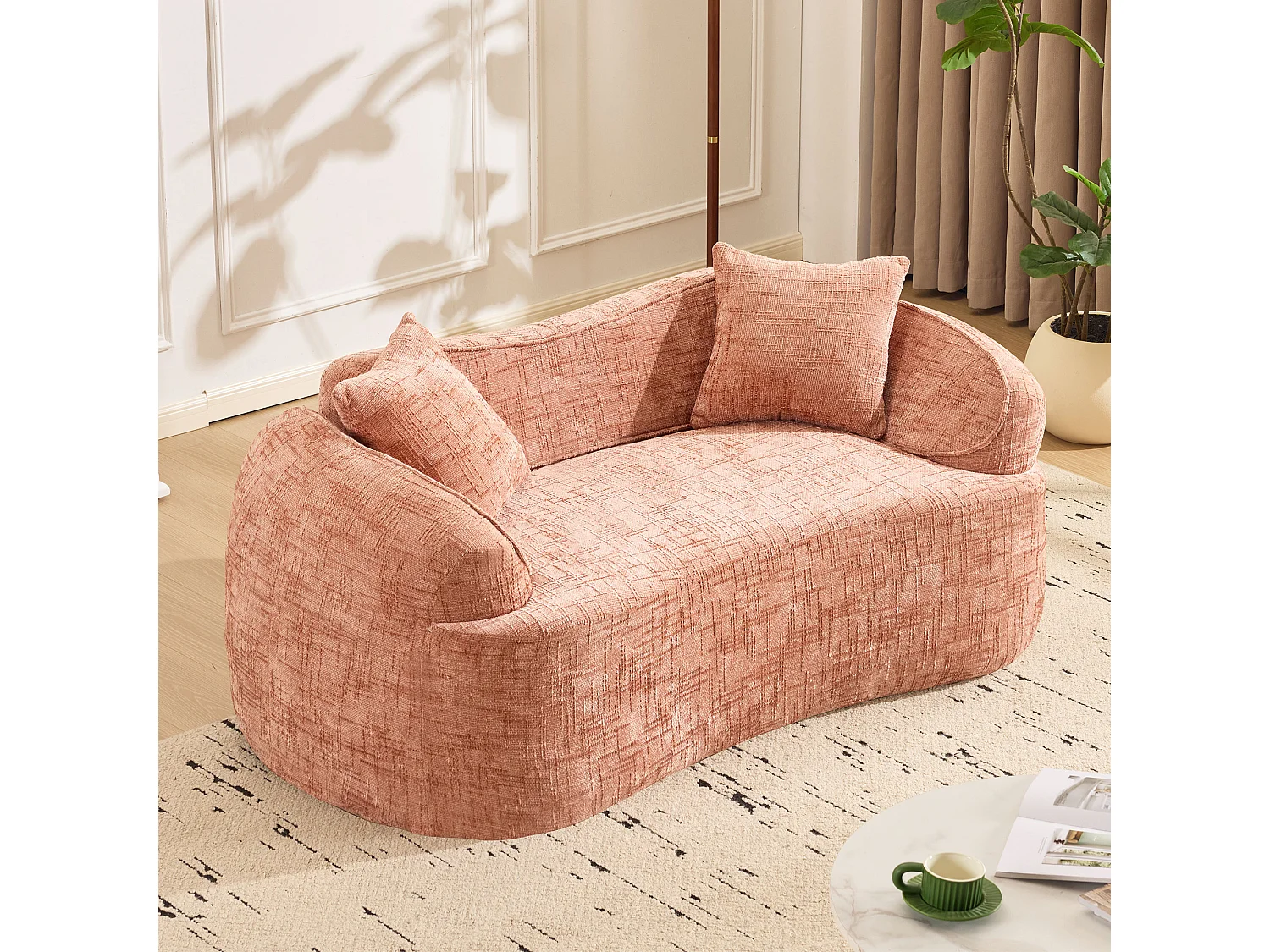 Canapé 2 places compressé avec accoudoirs et coussins Rose