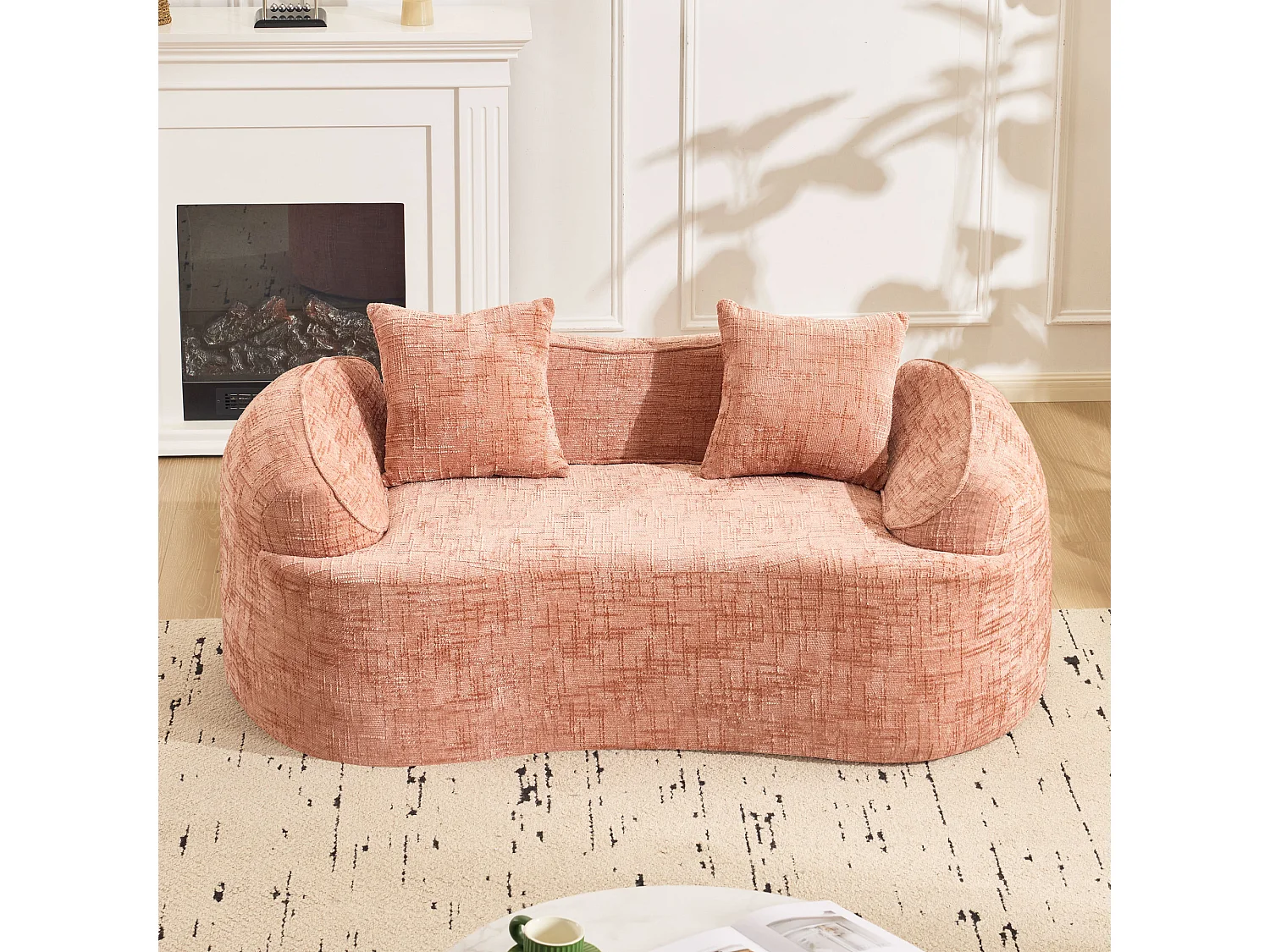 Canapé 2 places compressé avec accoudoirs et coussins Rose