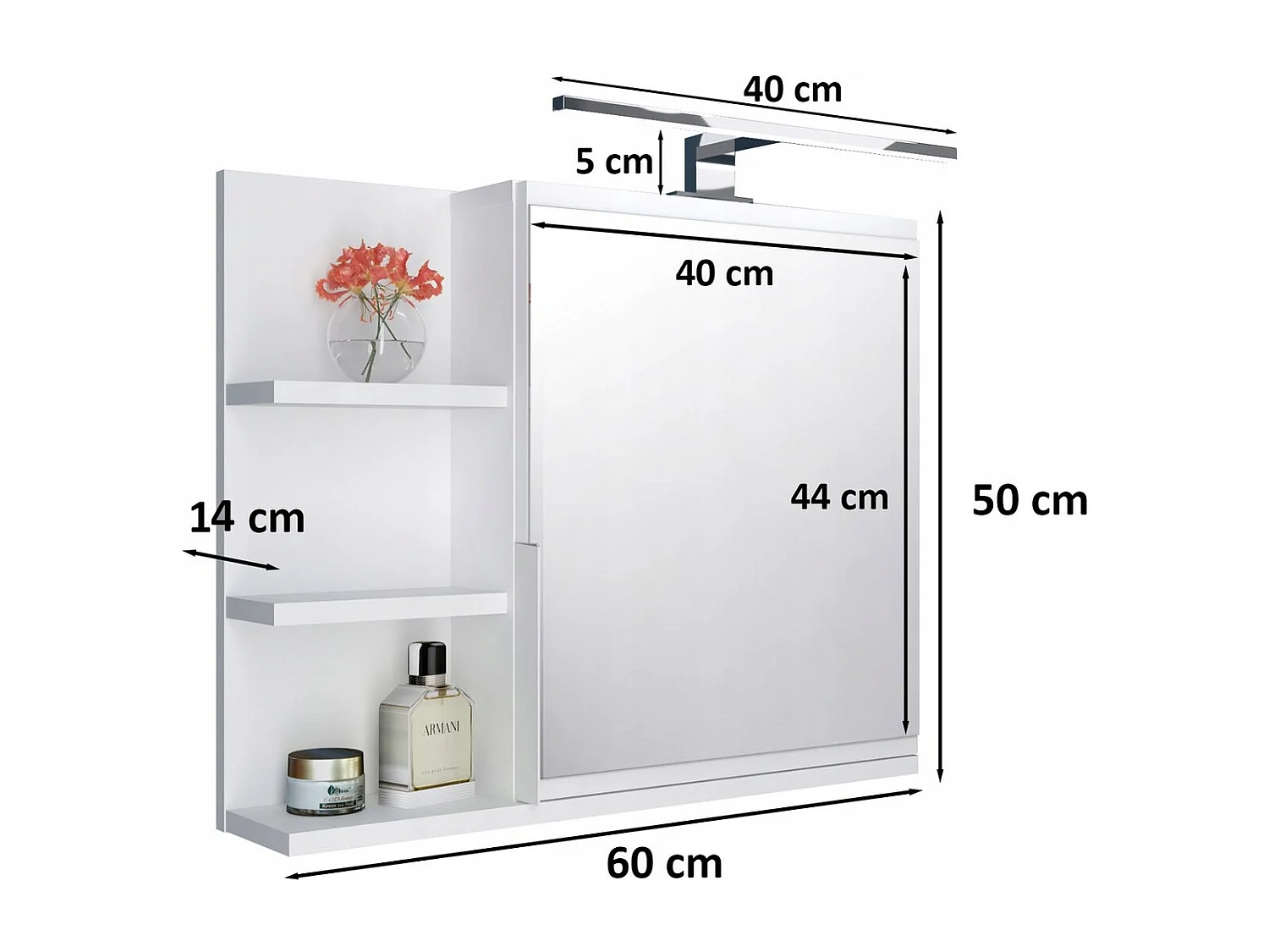Meuble de salle de bain de 60x50 cm avec miroir gauche et éclairage LED