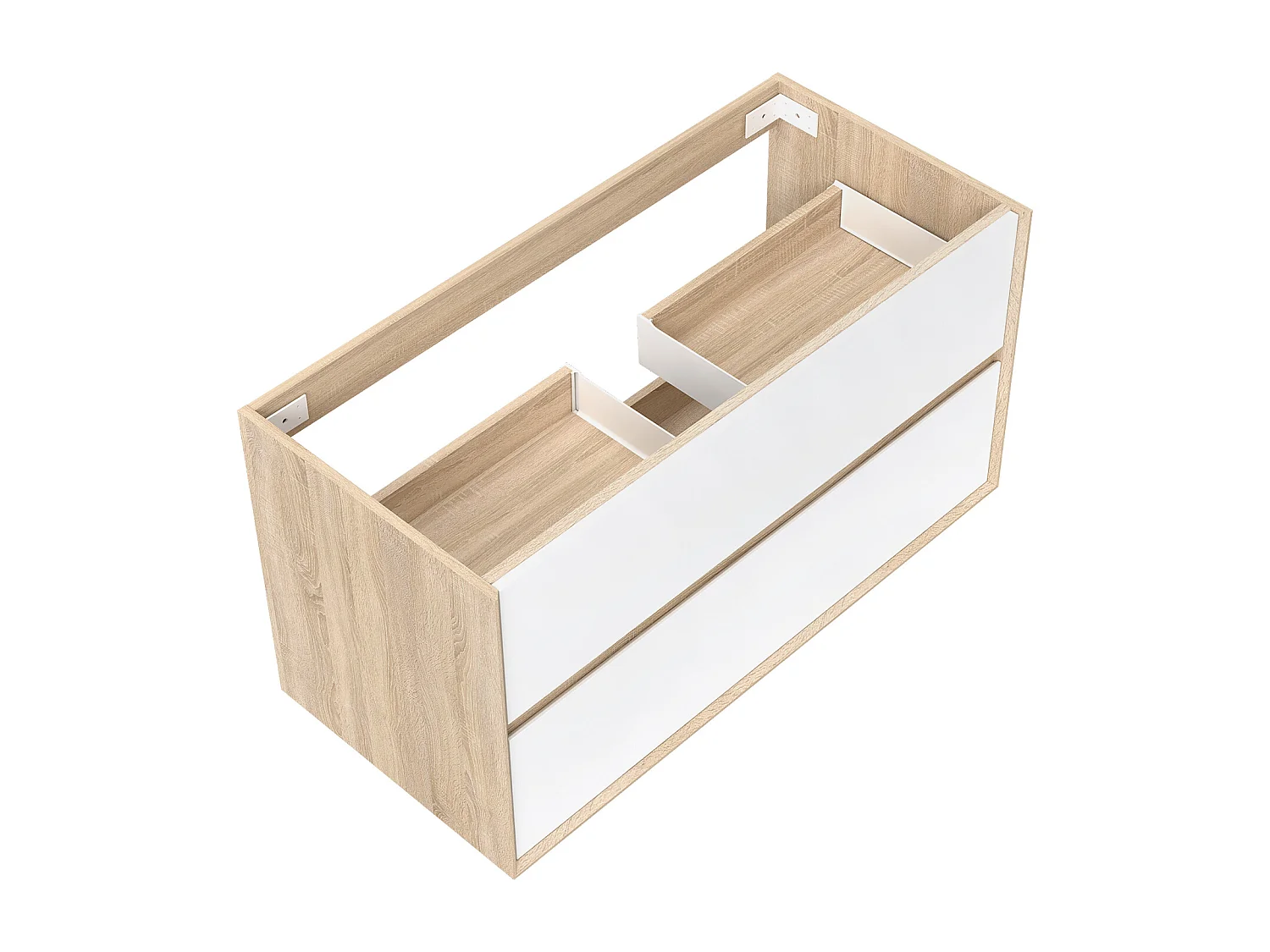 Meuble sous vasque suspendu 100 cm + 2 tiroirs, Blanc et Chêne, sans compter lavabo