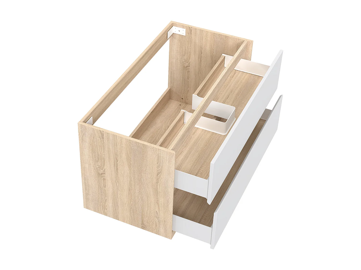 Meuble sous vasque suspendu 100 cm + 2 tiroirs, Blanc et Chêne, sans compter lavabo