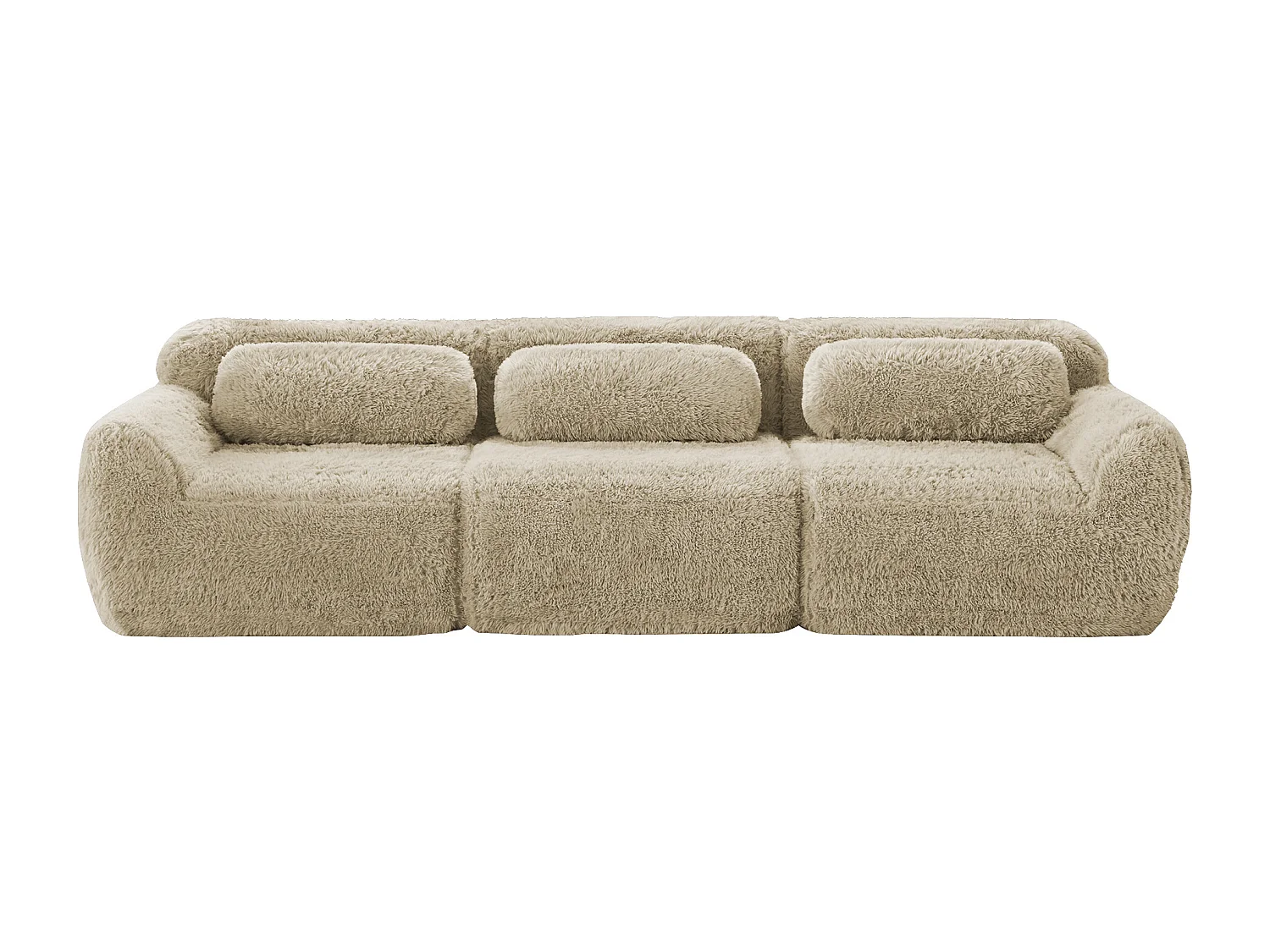 Canapé profond 3 places modulable en tissu peluche premium avec coussins, sans montage – Coloris kaki clair