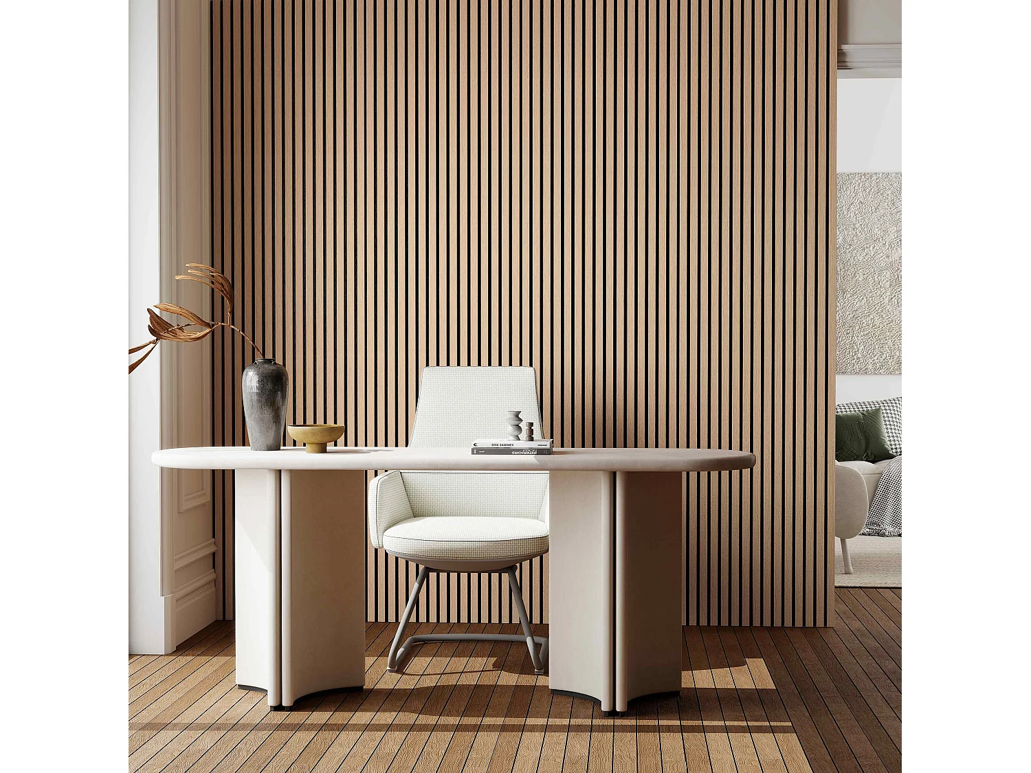 Lot de 2 Panneaux Muraux Décoratifs Acoustiques Bois MDF 240x60cm Chêne foncé  AntiBruit, Facile à Poser