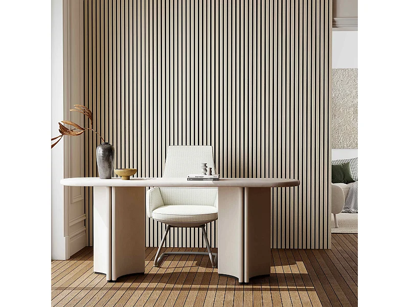 Lot de 3 Panneaux Muraux Décoratifs Acoustiques Bois MDF 260x30cm Chêne noi  AntiBruit, Facile à Poser