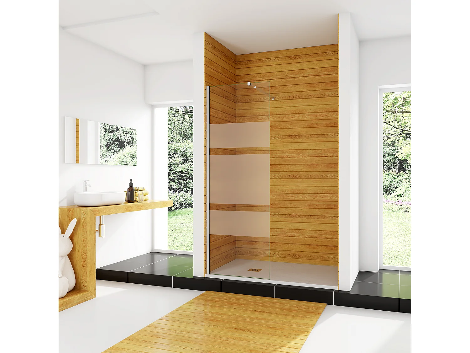 AICA paroi de douche à l’italienne fixe 80x190cm, style bandes horizontales, en 8mm verre anticalcaire, livré avec barre de stabilisation extensible
