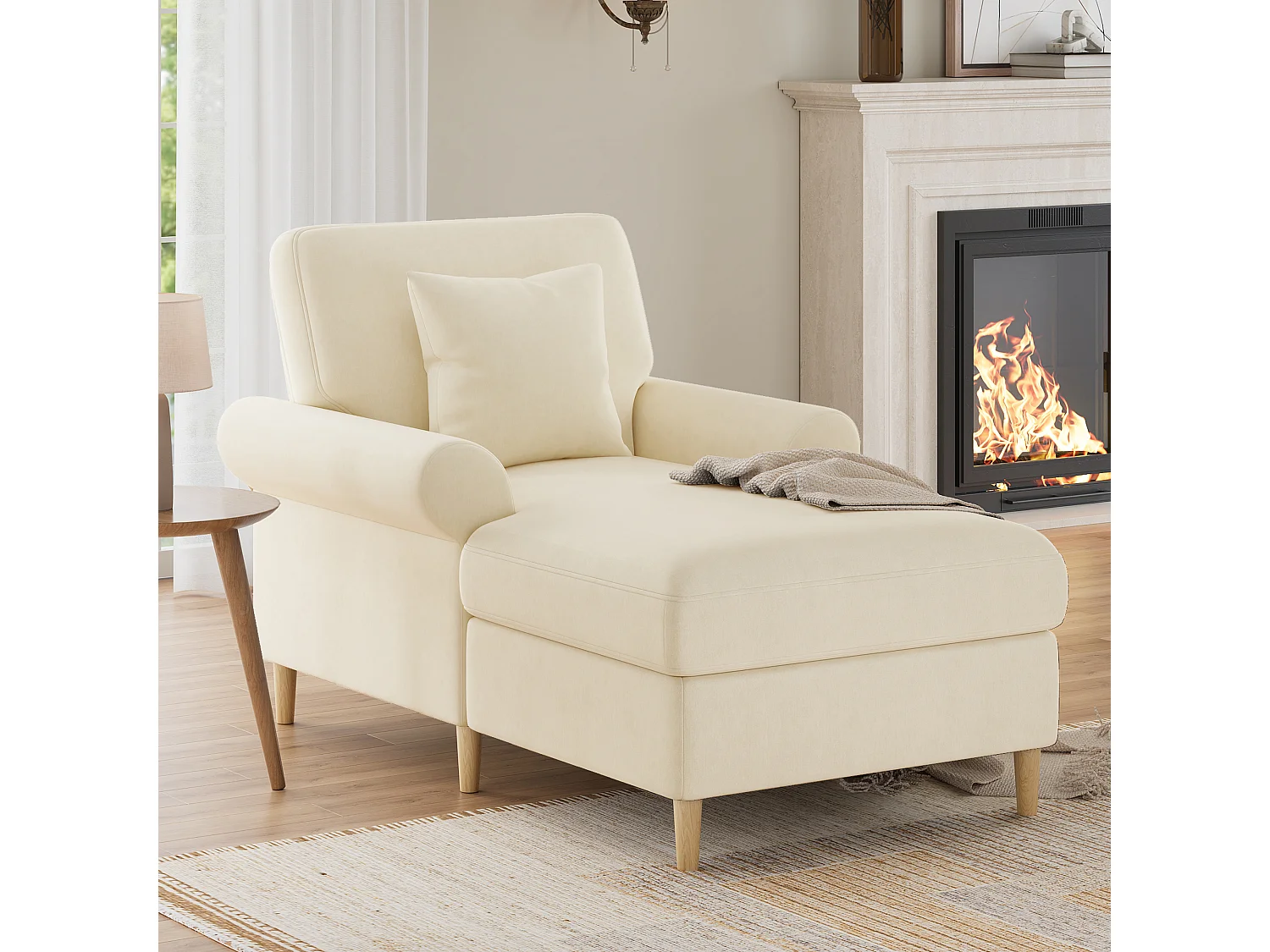 Fauteuil convertible rembourré avec fonction couchage en tissu velours beige