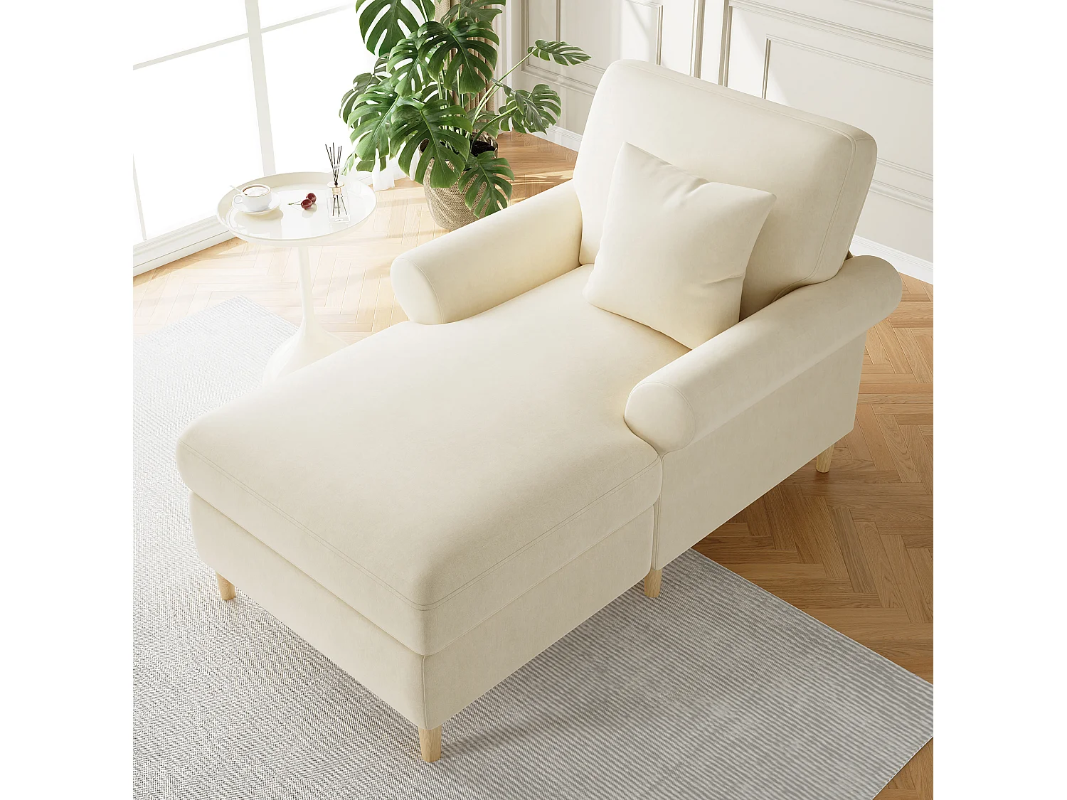 Fauteuil convertible rembourré avec fonction couchage en tissu velours beige