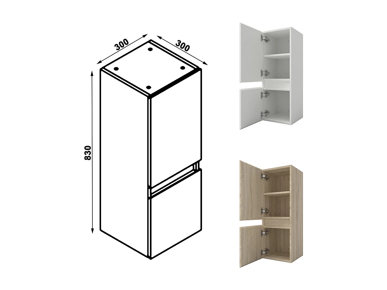 AICA Armario auxiliar  Armario de baño, 30 x 30 x 83 cm, Con compartimento divisorio y amplio espacio de almacenamiento， colgar de pared  color roble