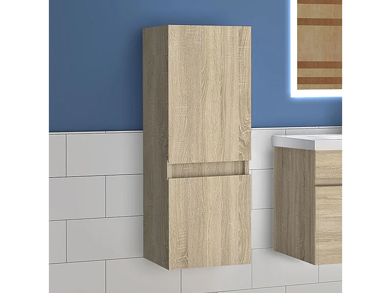 AICA Armario auxiliar  Armario de baño, 30 x 30 x 83 cm, Con compartimento divisorio y amplio espacio de almacenamiento， colgar de pared  color roble