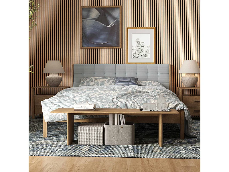 Set van 3 decoratieve akoestische wandpanelen van MDF-hout 260 x 30 cm donker eiken  geluiddempend, eenvoudig te bevestigen