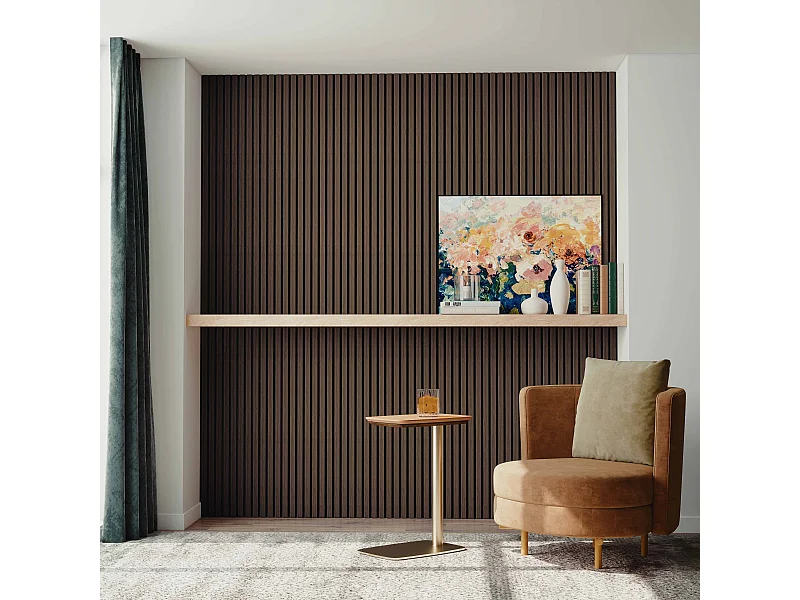 Lot de 2 Panneaux Muraux Décoratifs Acoustiques Bois MDF 120x60cm Noyer  AntiBruit, Facile à Poser