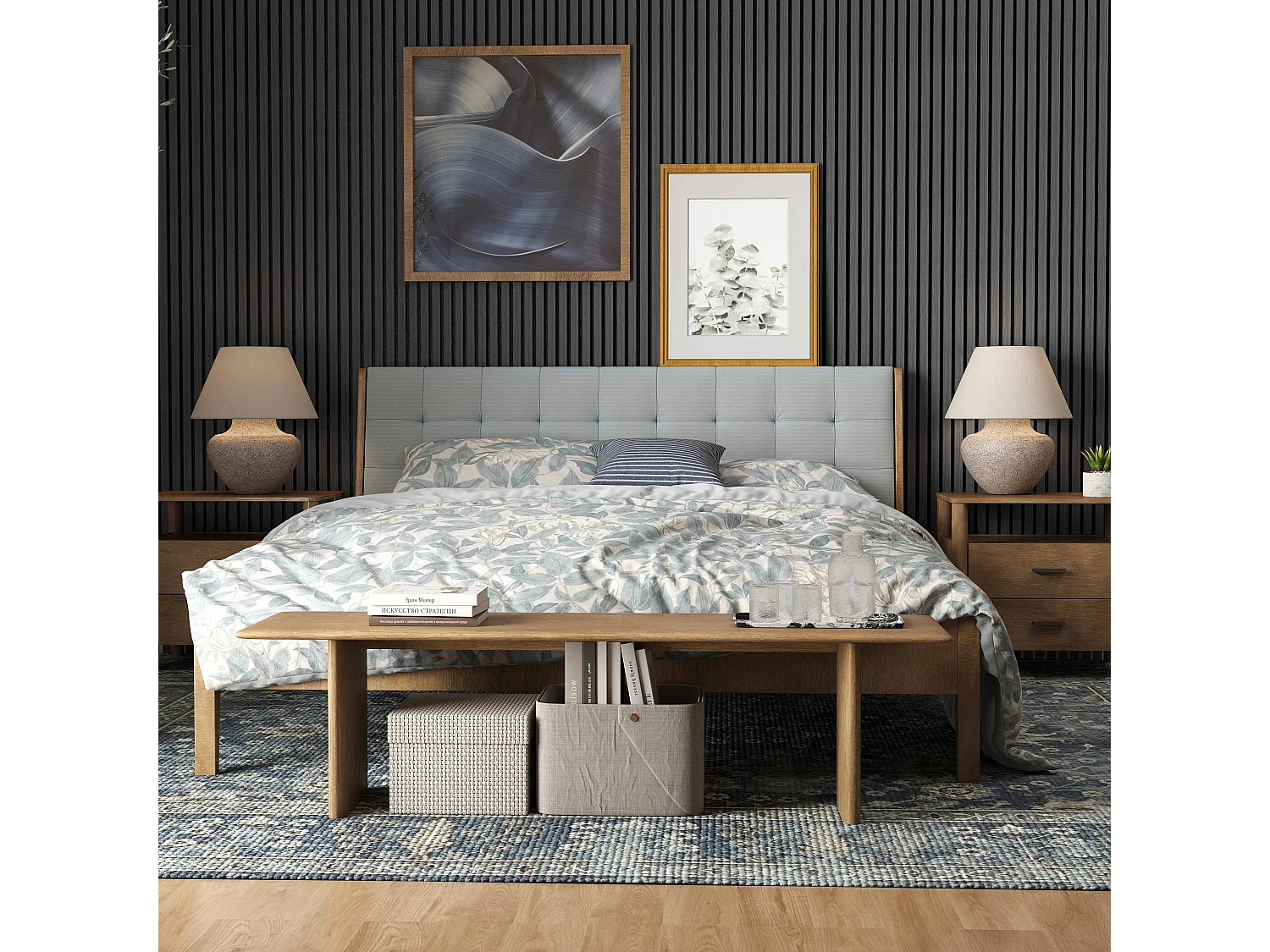 Lot de 2 Panneaux Muraux Décoratifs Acoustiques Bois MDF 240x60cm Chêne noir  AntiBruit, Facile à Poser