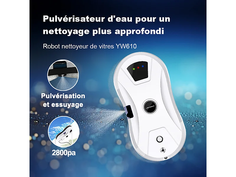 LIECTROUX Robot Lave Vitre YW610 - Haute performance, rservoir d'eau 30mL, Robot nettoyeur laveur de vitres intelligent autonome