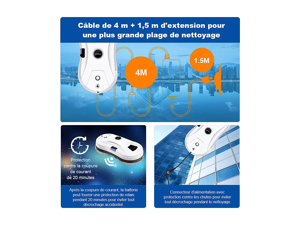 LIECTROUX Robot Lave Vitre YW610 - Haute performance, rservoir d'eau 30mL, Robot nettoyeur laveur de vitres intelligent autonome