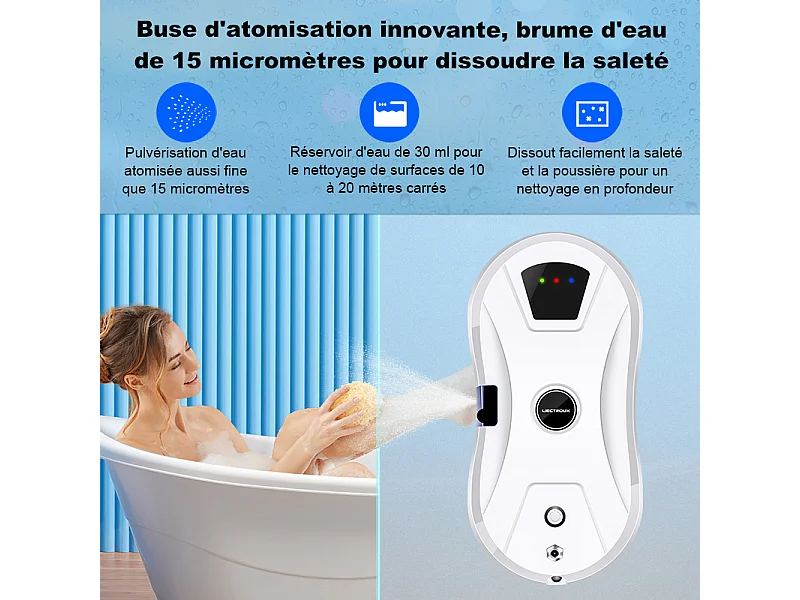 LIECTROUX Robot Lave Vitre YW610 - Haute performance, rservoir d'eau 30mL, Robot nettoyeur laveur de vitres intelligent autonome
