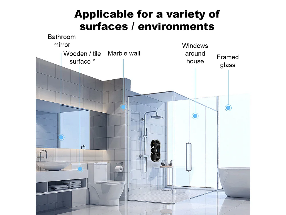 LIECTROUX Robot Lave Vitre HCR-10 Noir - 2800 Pa - Réservoir 30ml - Nettoyage auto - Robot laveur de vitres intelligent autonome