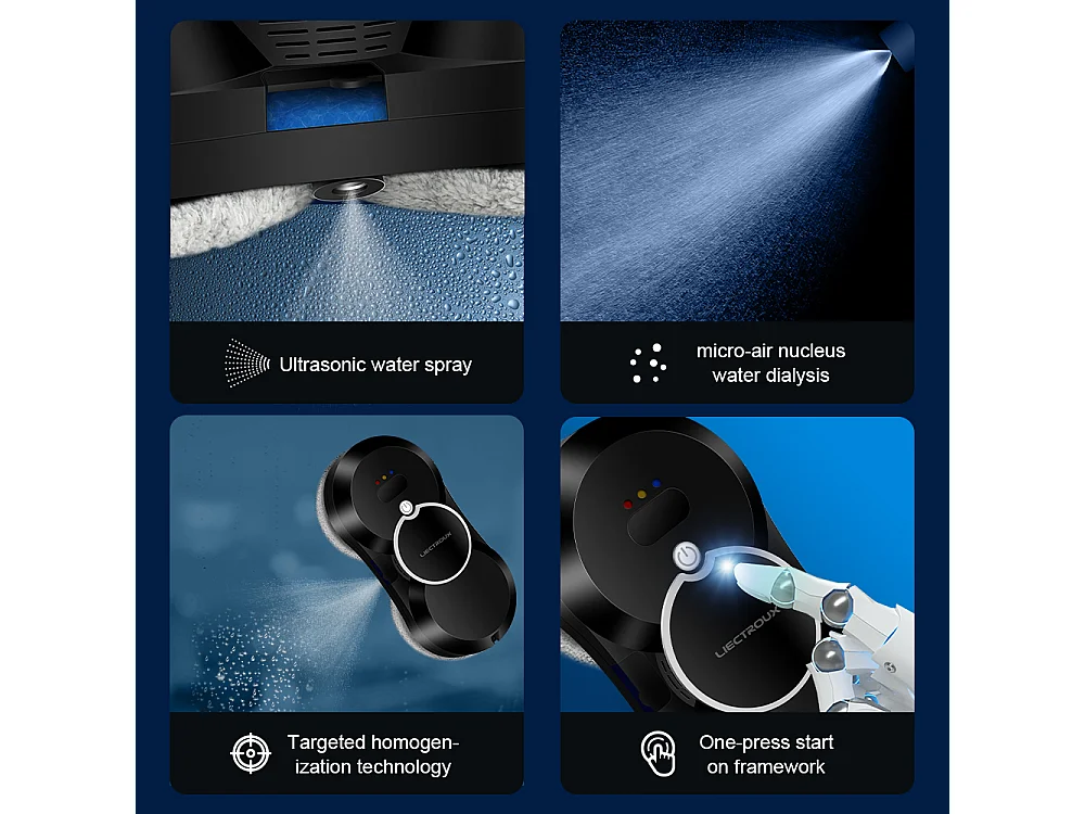 LIECTROUX Robot Lave Vitre HCR-10 Noir - 2800 Pa - Réservoir 30ml - Nettoyage auto - Robot laveur de vitres intelligent autonome