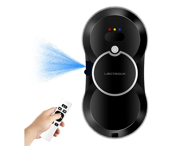 LIECTROUX Robot Lave Vitre HCR-10 Noir - 2800 Pa - Réservoir 30ml - Nettoyage auto - Robot laveur de vitres intelligent autonome