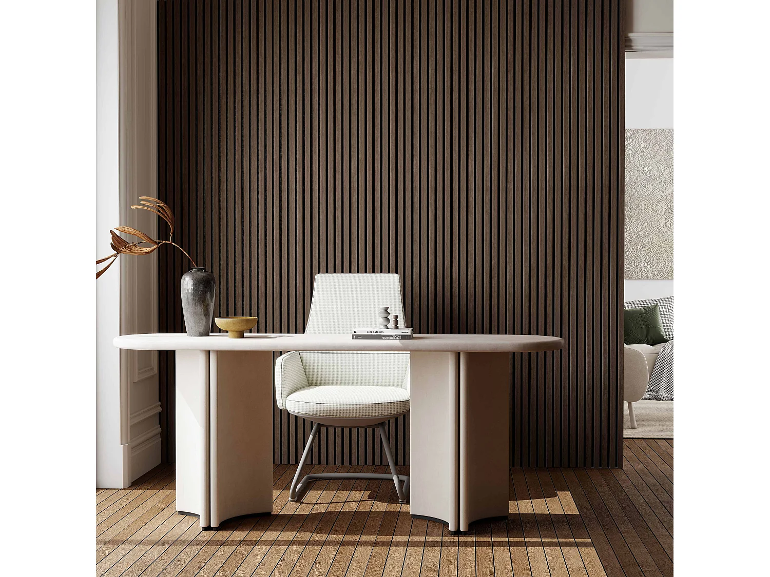 Lot de 3 Panneaux Muraux Décoratifs Acoustiques Bois MDF 260x30cm Noyer  AntiBruit, Facile à Poser