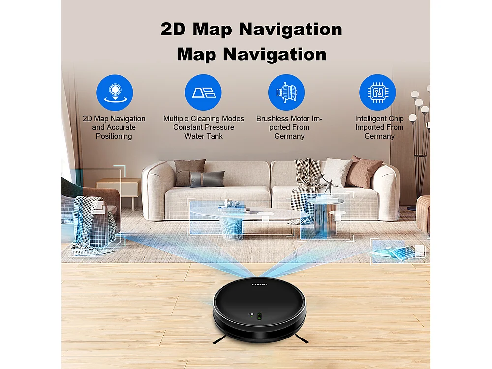 Aspirateur Robot - LIECTROUX - L200 - Nettoyage Eau et Poussires - Autonomie 120 min - Connect IoT