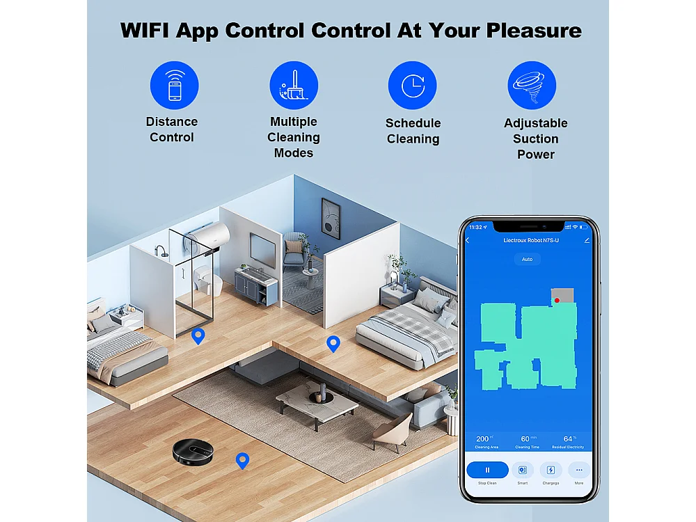 Aspirateur Robot - Liectroux - N7S-U - Navigation Gyroscope - Batterie 5200mAh - Nettoyage Humide/Sec