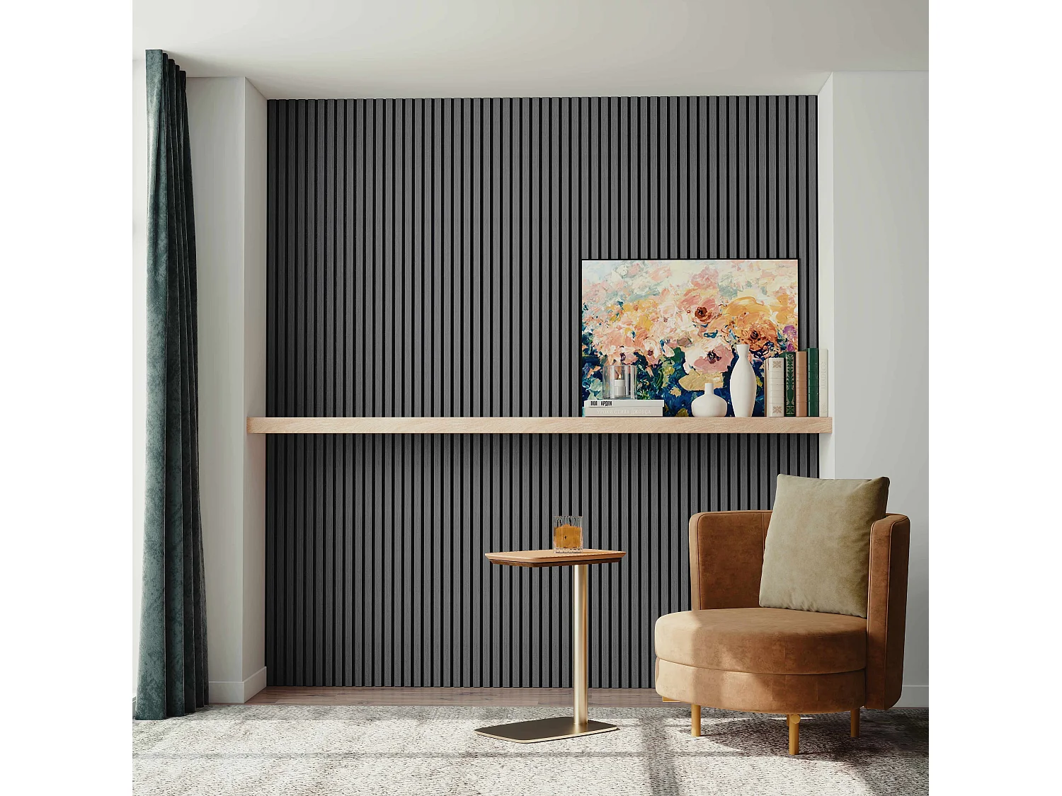 Lot de 2 Panneaux Muraux Décoratifs Acoustiques Bois MDF 120x60cm Chêne noir  AntiBruit, Facile à Poser