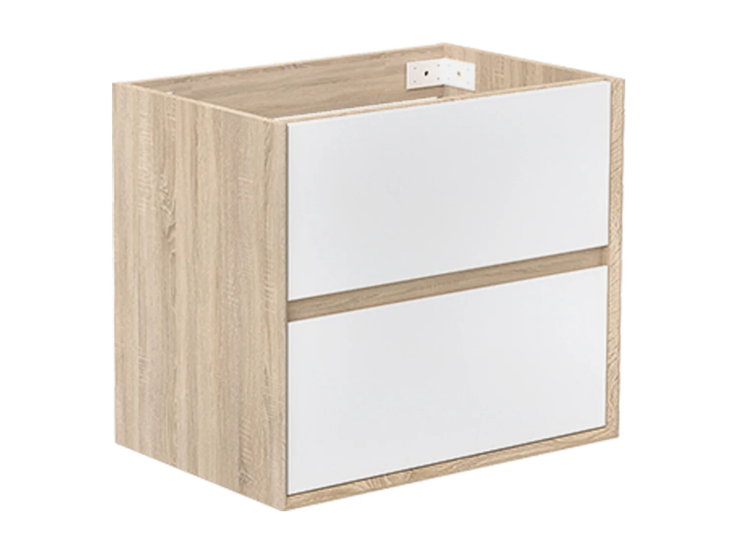 Meuble sous vasque suspendu 60 cm + 2 tiroirs, Blanc et Chêne, sans compter lavabo
