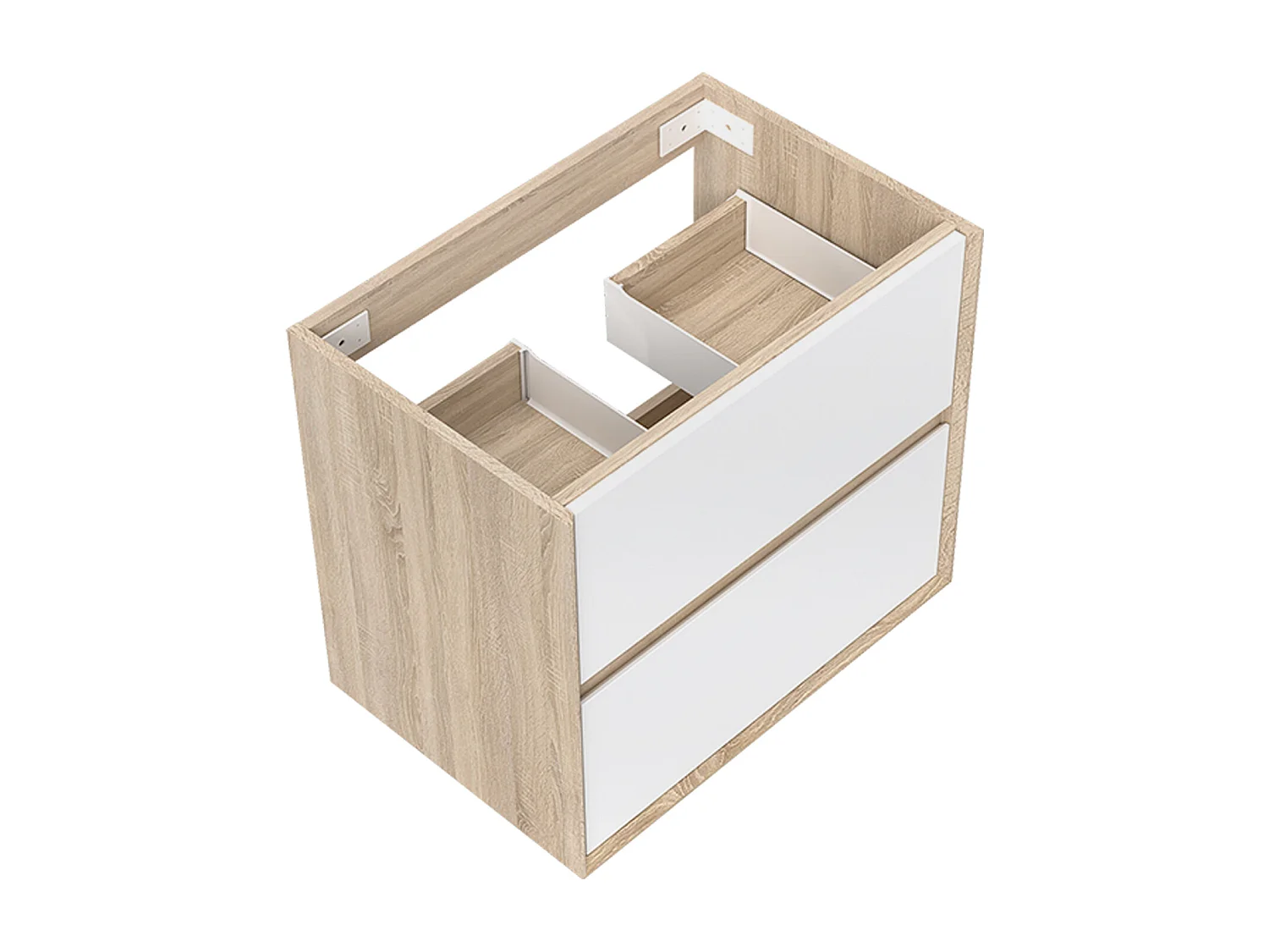 Meuble sous vasque suspendu 60 cm + 2 tiroirs, Blanc et Chêne, sans compter lavabo