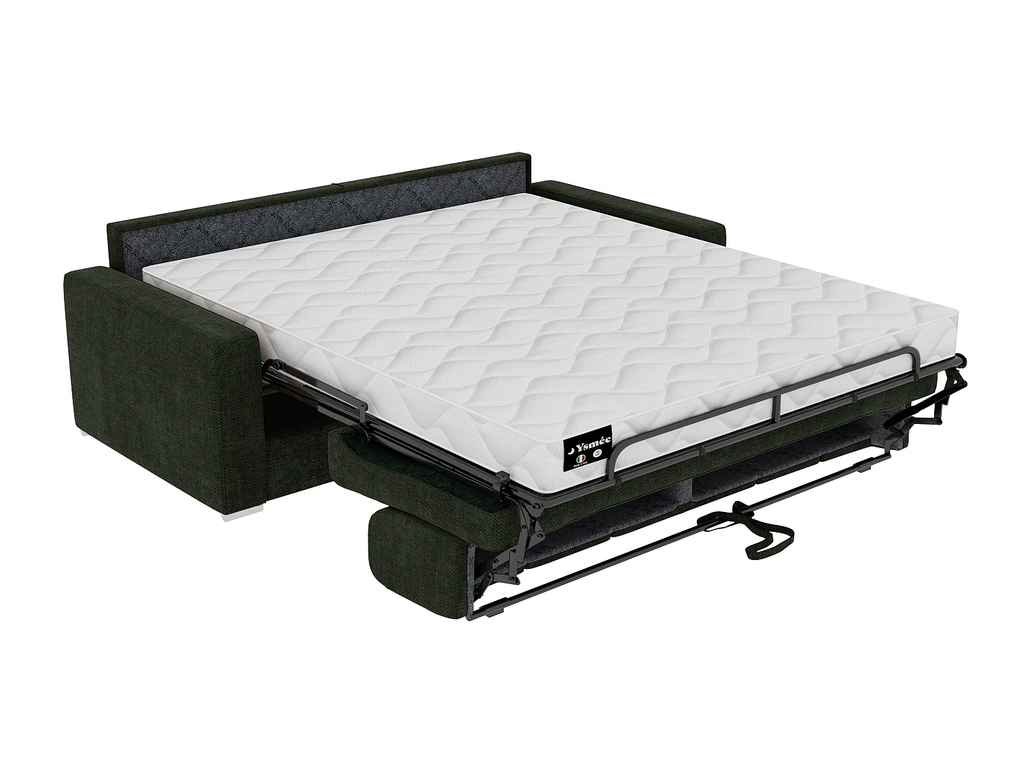 Canapé 4 places convertible express en tissu vert - Couchage 160 cm - Matelas 18 cm CALITO