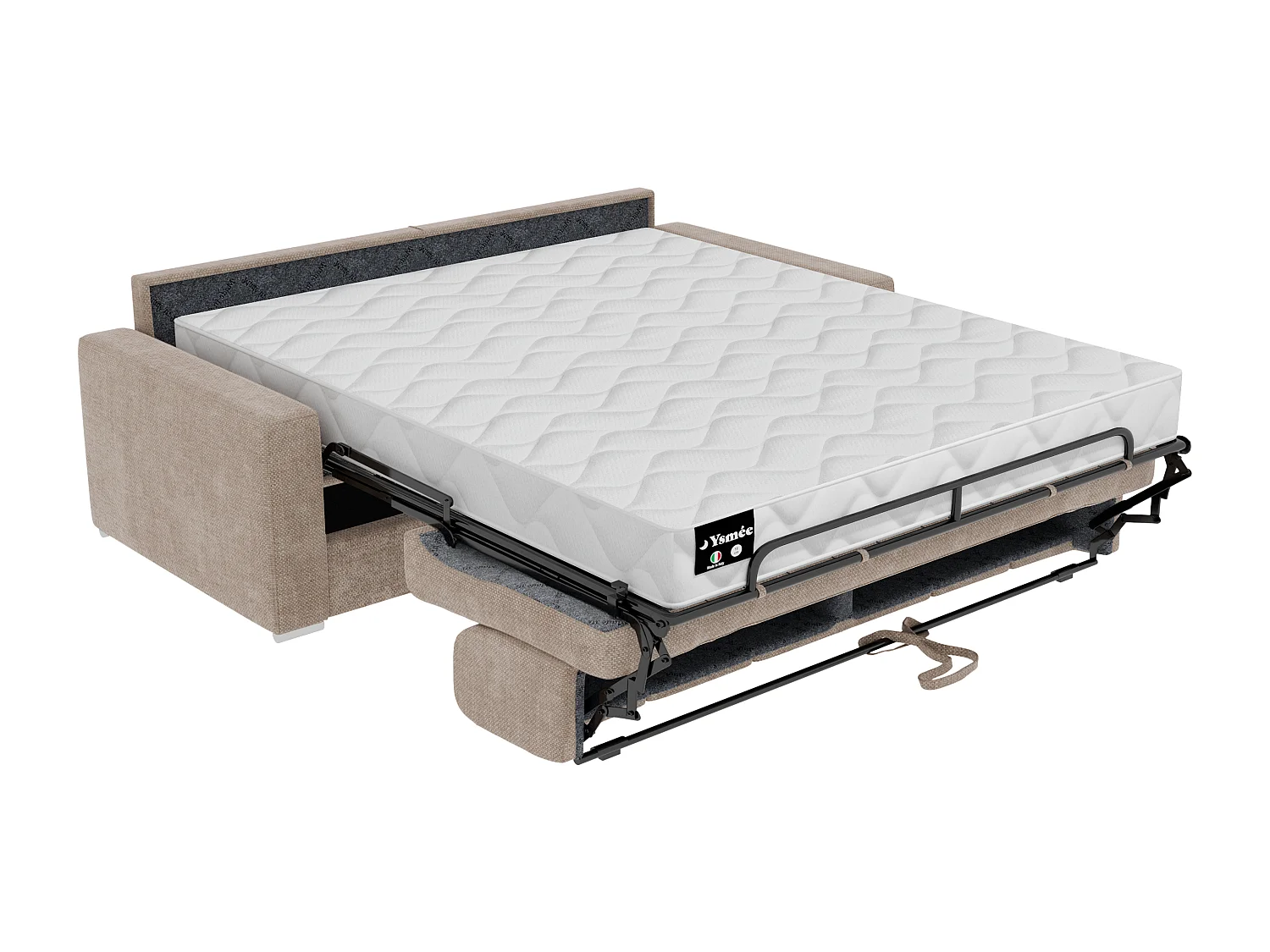 Canapé 4 places convertible express en tissu beige - Couchage 160 cm - Matelas 22 cm avec mémoire de forme CALITO