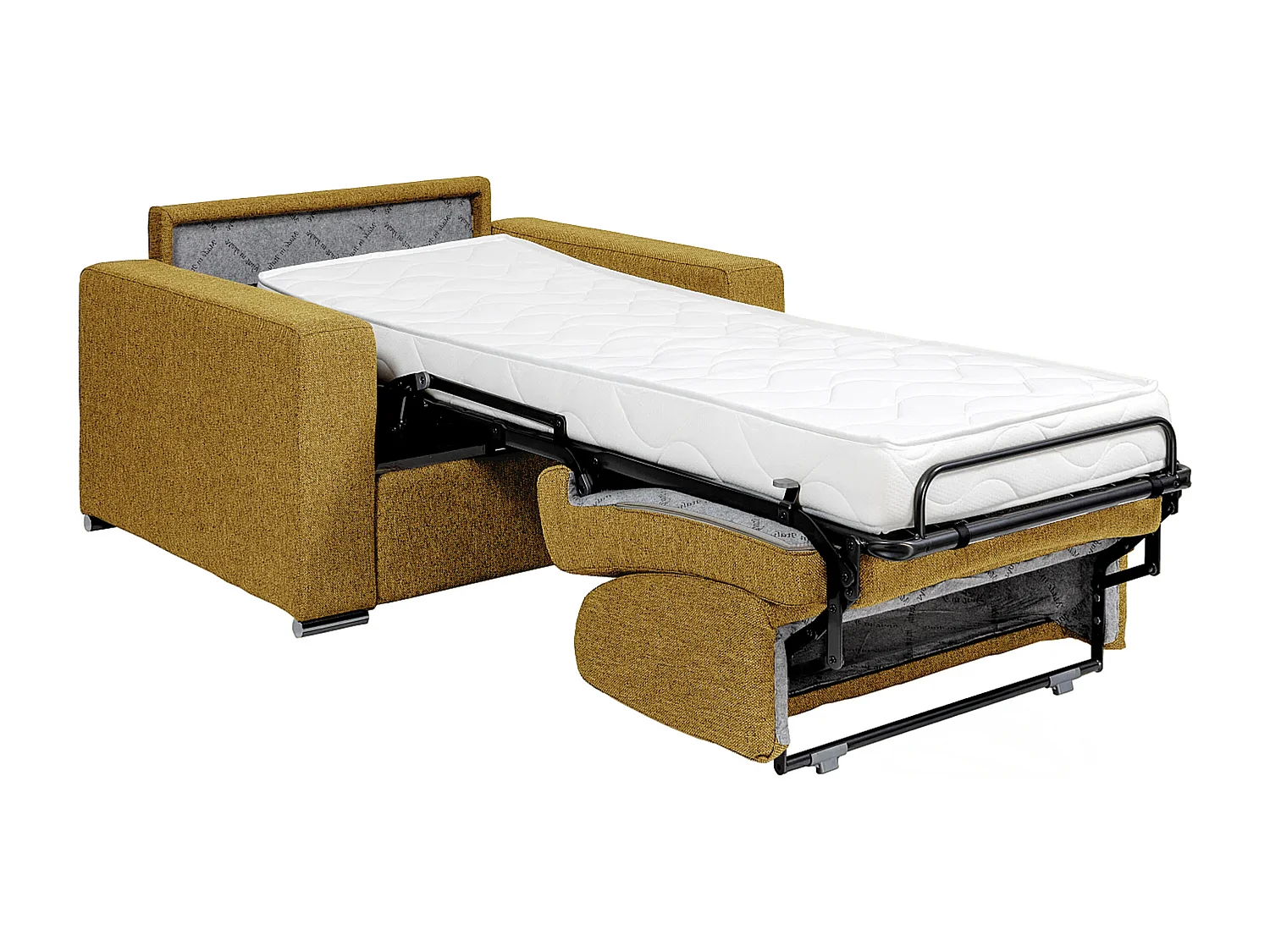 Fauteuil convertible express en tissu texturé jaune - Couchage à lattes larges 70 cm - Matelas 18 cm - CALITO