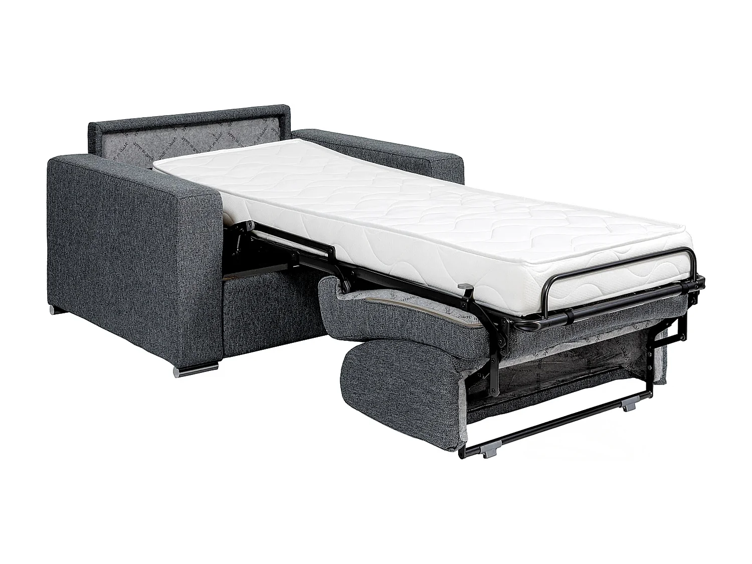 Fauteuil convertible express en tissu texturé gris - Couchage à lattes larges 70 cm - Matelas 18 cm - CALITO