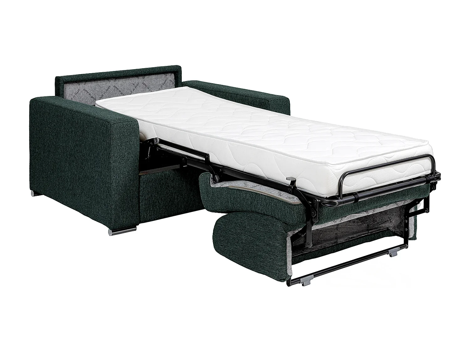 Fauteuil convertible express en tissu texturé vert sapin - Couchage 70 cm - Matelas 18 cm - CALITO