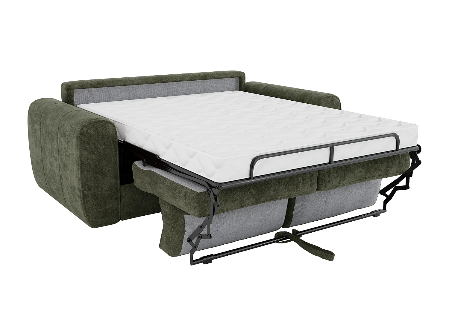 Canapé 3 places convertible express en tissu vert - Couchage à lattes larges 140 cm - Matelas 14 cm - BOLIPO