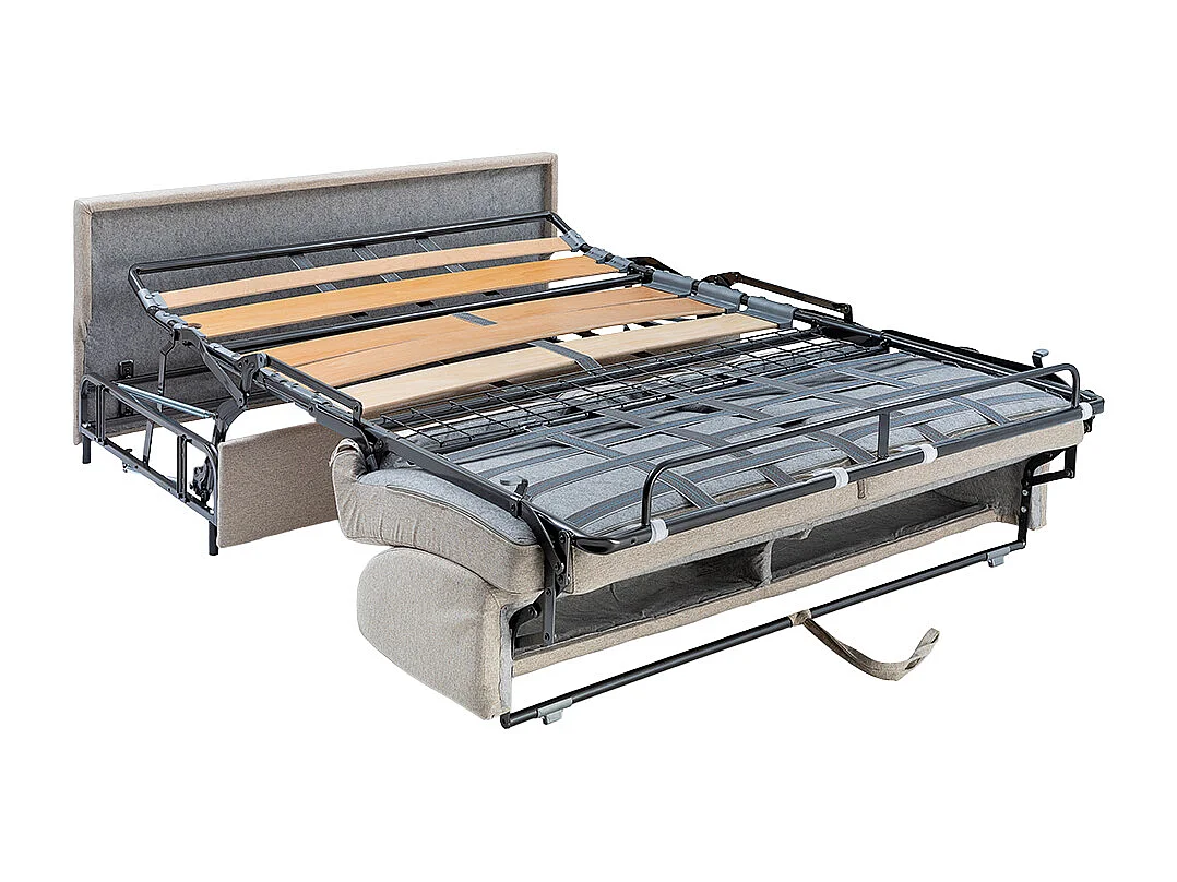 Canapé 3 places convertible express en tissu vert - Couchage à lattes larges 140 cm - Matelas 22 cm avec mémoire de forme - BOLIPO