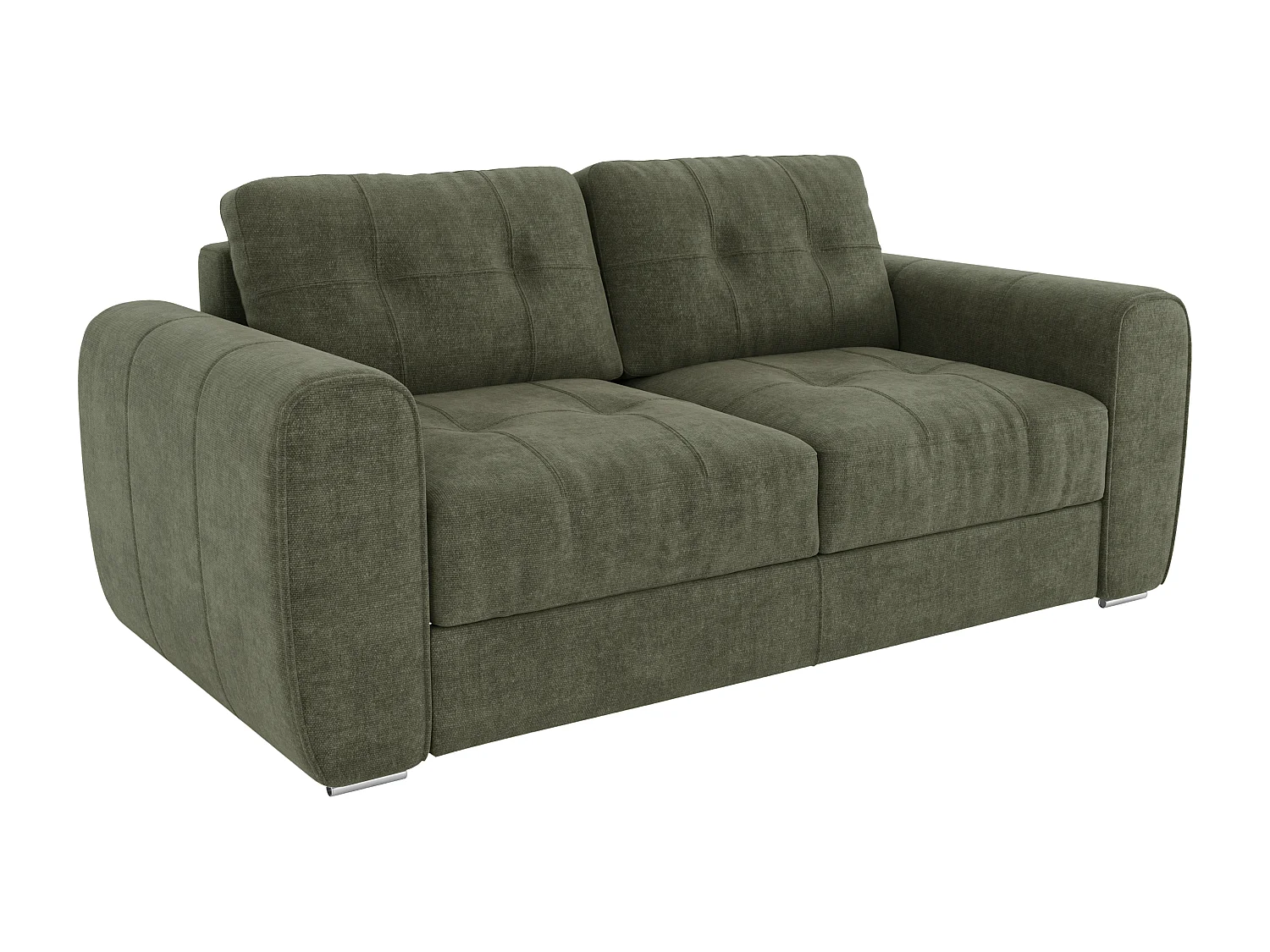 Canapé 3 places convertible express en tissu vert - Couchage à lattes larges 140 cm - Matelas 22 cm avec mémoire de forme - BOLIPO