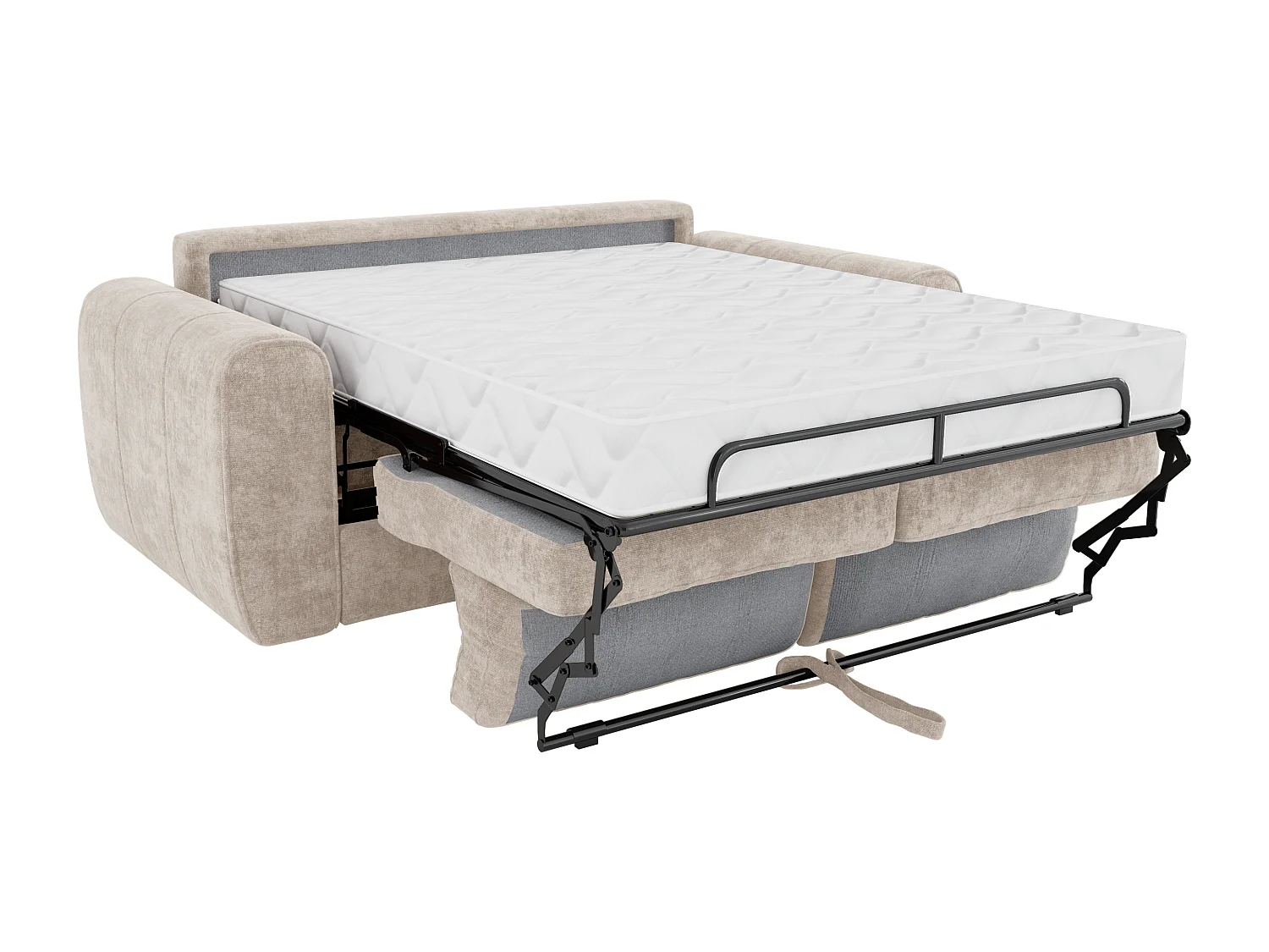 Canapé 4 places convertible express en tissu beige - Couchage à lattes large 160 cm - Matelas 22 cm avec mémoire de forme - BOLIPO